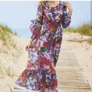 ❤️Host Pick❤️ NWTs Soft Surroundings Fiore Rosa Ruffle Sleeve Tiered Maxi Dress